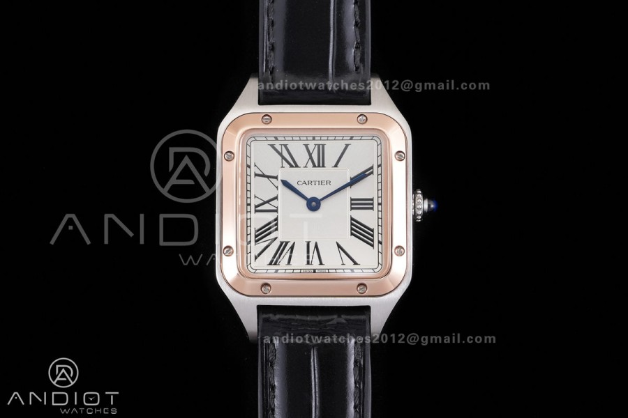 Santos Dumont 38mm SS/RG F1F Best Edition Silver Dial on Black Leather Strap Quartz