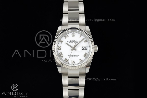 DateJust 36 SS 126234 ARF 1:1 Best Edition White Roman Dial on Oyster Bracelet DD3235