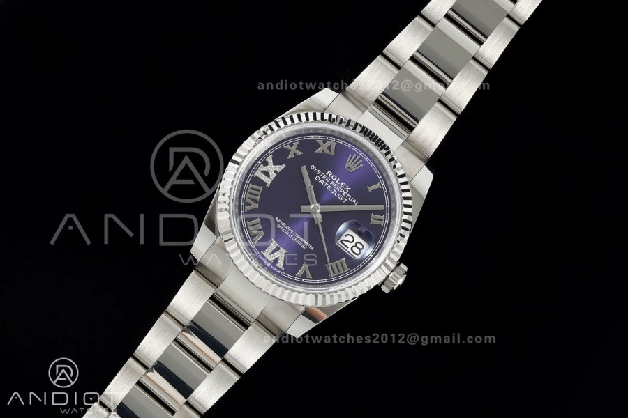 DateJust 36 SS 126234 ARF 1:1 Best Edition Purple Diamond Roman Dial on Oyster Bracelet DD3235