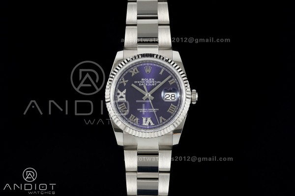DateJust 36 SS 126234 ARF 1:1 Best Edition Purple Diamond Roman Dial on Oyster Bracelet DD3235