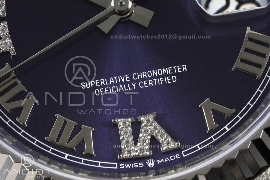 DateJust 36 SS 126234 ARF 1:1 Best Edition Purple Diamond Roman Dial on Oyster Bracelet DD3235
