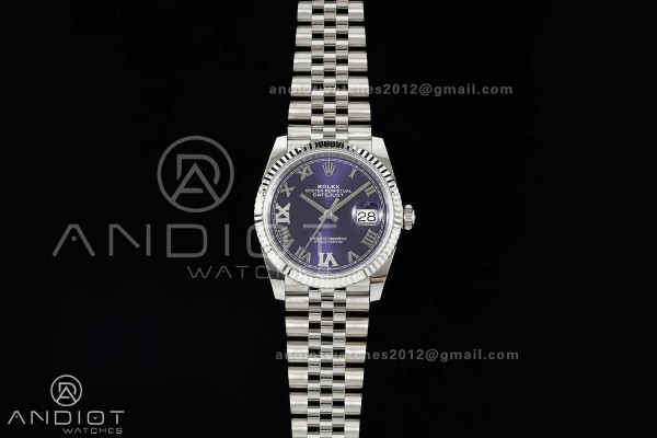 DateJust 36 SS 126234 ARF 1:1 Best Edition Purple Diamond Roman Dial on Jubilee Bracelet DD3235