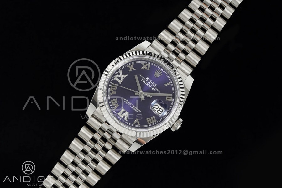 DateJust 36 SS 126234 ARF 1:1 Best Edition Purple Diamond Roman Dial on Jubilee Bracelet DD3235