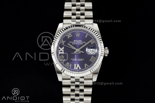 DateJust 36 SS 126234 ARF 1:1 Best Edition Purple Diamond Roman Dial on Jubilee Bracelet DD3235