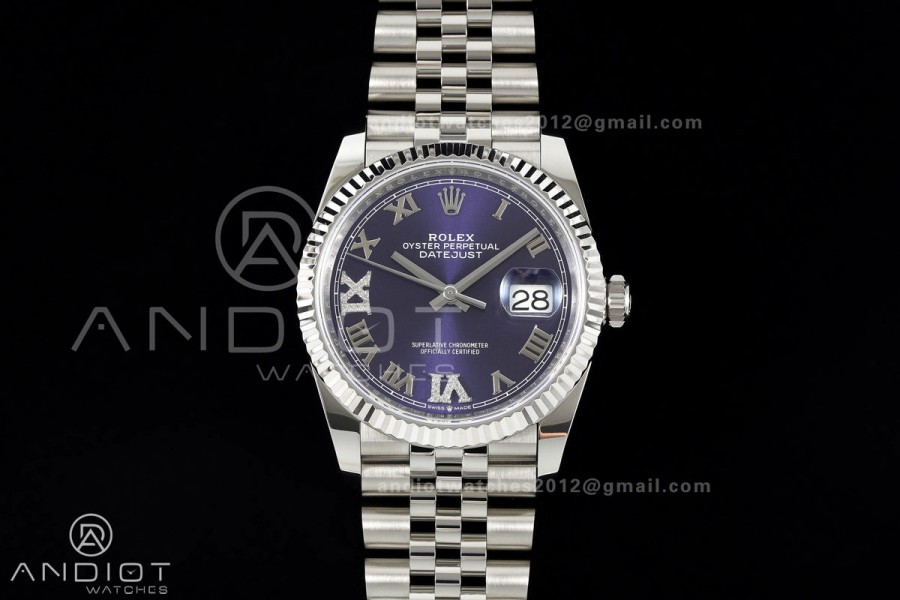 DateJust 36 SS 126234 ARF 1:1 Best Edition Purple Diamond Roman Dial on Jubilee Bracelet DD3235