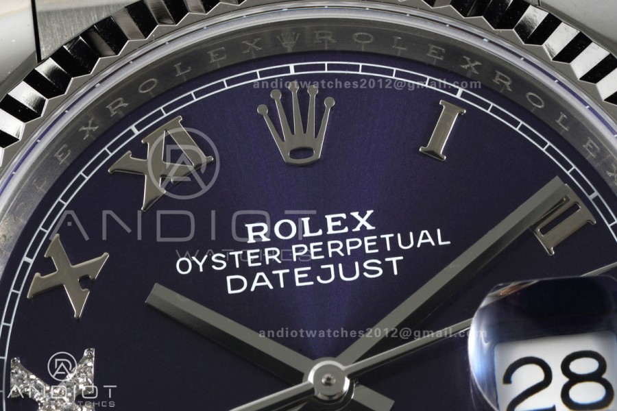 DateJust 36 SS 126234 ARF 1:1 Best Edition Purple Diamond Roman Dial on Jubilee Bracelet DD3235