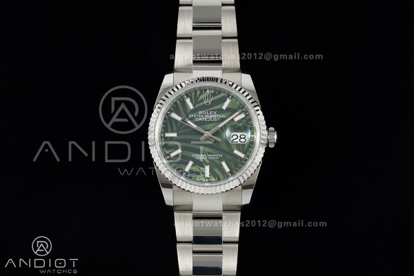 DateJust 36 SS 126234 ARF 1:1 Best Edition Green Leaves Stick Dial on Oyster Bracelet DD3235