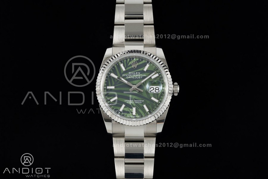 DateJust 36 SS 126234 ARF 1:1 Best Edition Green Leaves Stick Dial on Oyster Bracelet DD3235