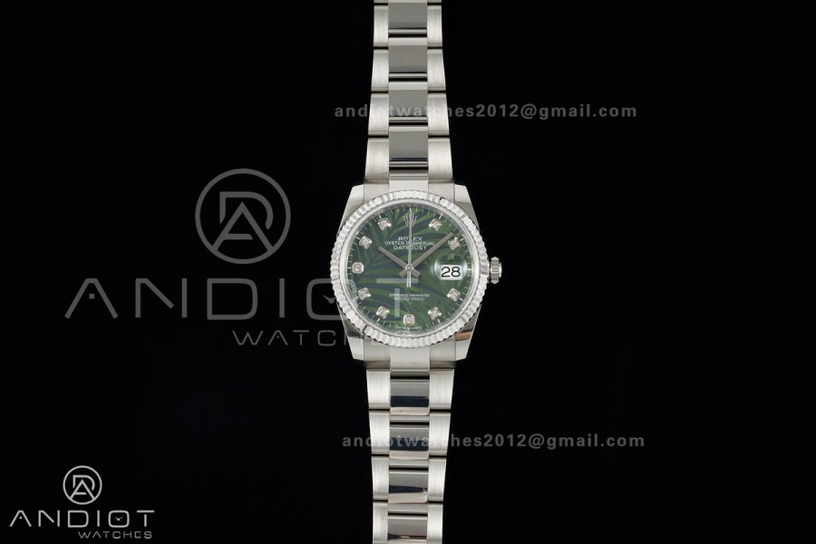 DateJust 36 SS 126234 ARF 1:1 Best Edition Green Leaves Diamonds Dial on Oyster Bracelet DD3235