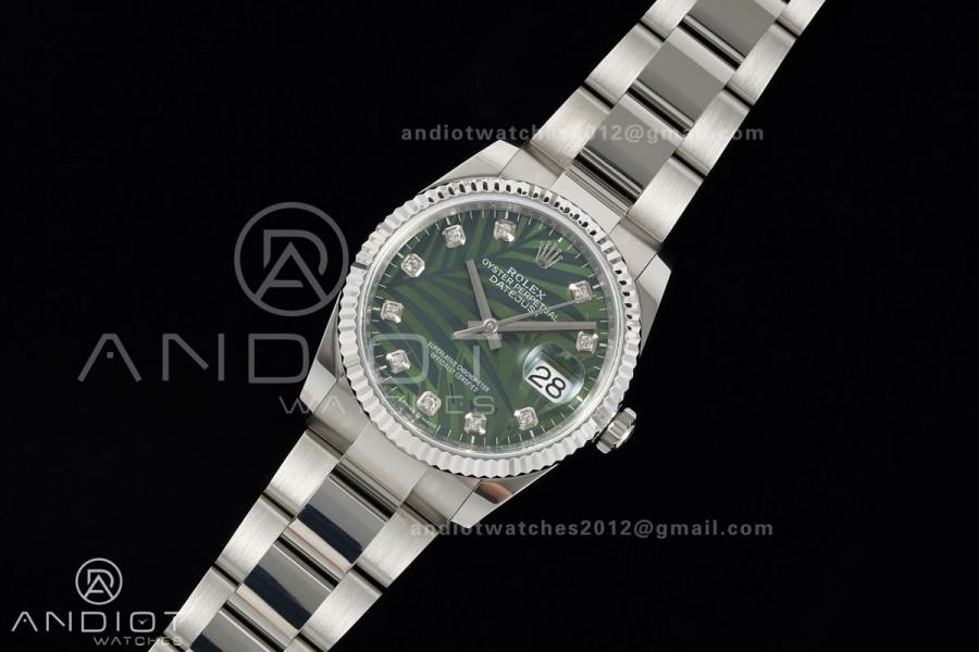 DateJust 36 SS 126234 ARF 1:1 Best Edition Green Leaves Diamonds Dial on Oyster Bracelet DD3235