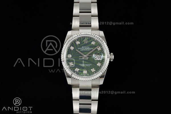 DateJust 36 SS 126234 ARF 1:1 Best Edition Green Leaves Diamonds Dial on Oyster Bracelet DD3235