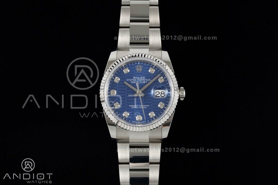 DateJust 36 SS 126234 ARF 1:1 Best Edition Blue Textured Diamonds Dial on Jubilee Bracelet DD3235