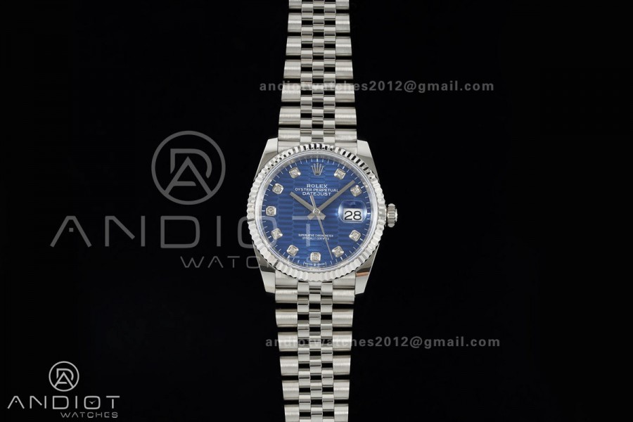 DateJust 36 SS 126234 ARF 1:1 Best Edition Blue Textured Diamonds Dial on Oyster Bracelet DD3235