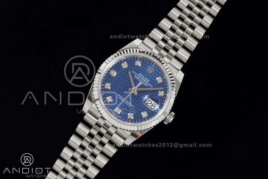 DateJust 36 SS 126234 ARF 1:1 Best Edition Blue Textured Diamonds Dial on Oyster Bracelet DD3235