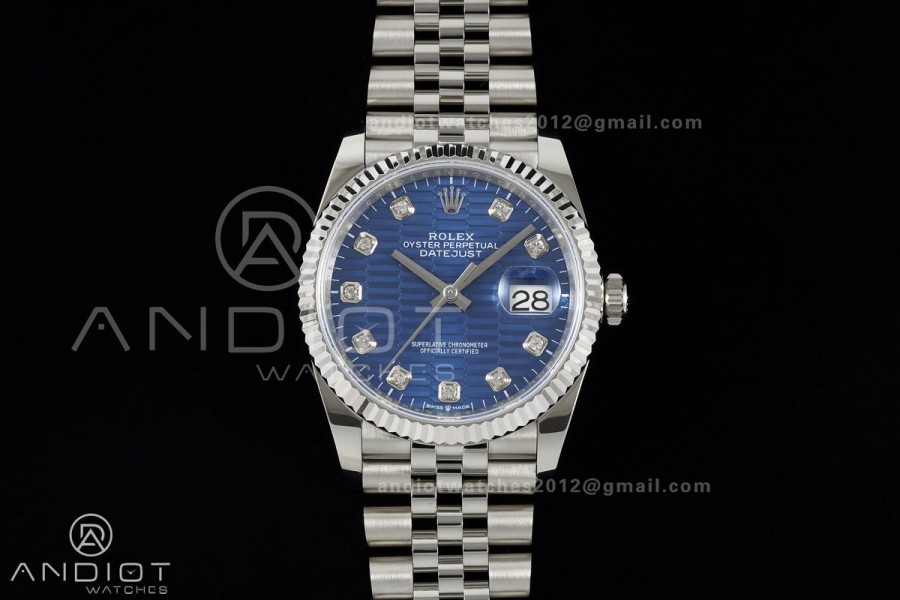 DateJust 36 SS 126234 ARF 1:1 Best Edition Blue Textured Diamonds Dial on Oyster Bracelet DD3235
