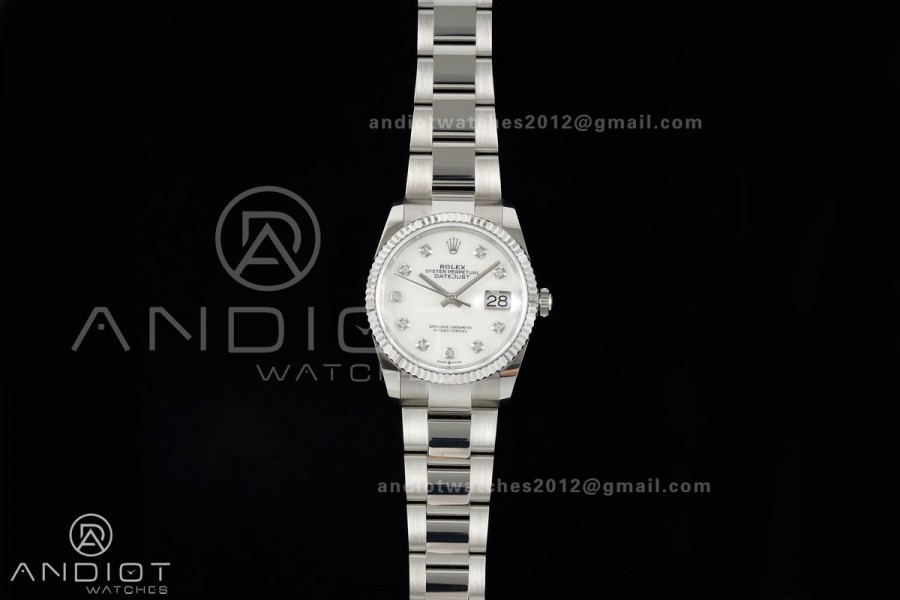 DateJust 36 SS 126234 ARF 1:1 Best Edition White MOP Diamonds Dial on Oyster Bracelet DD3235