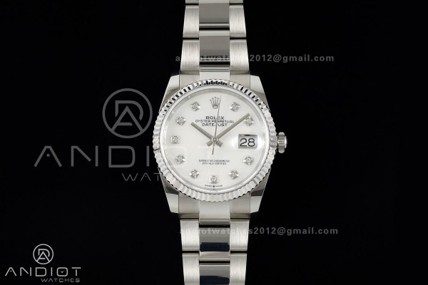 DateJust 36 SS 126234 ARF 1:1 Best Edition White MOP Diamonds Dial on Oyster Bracelet DD3235