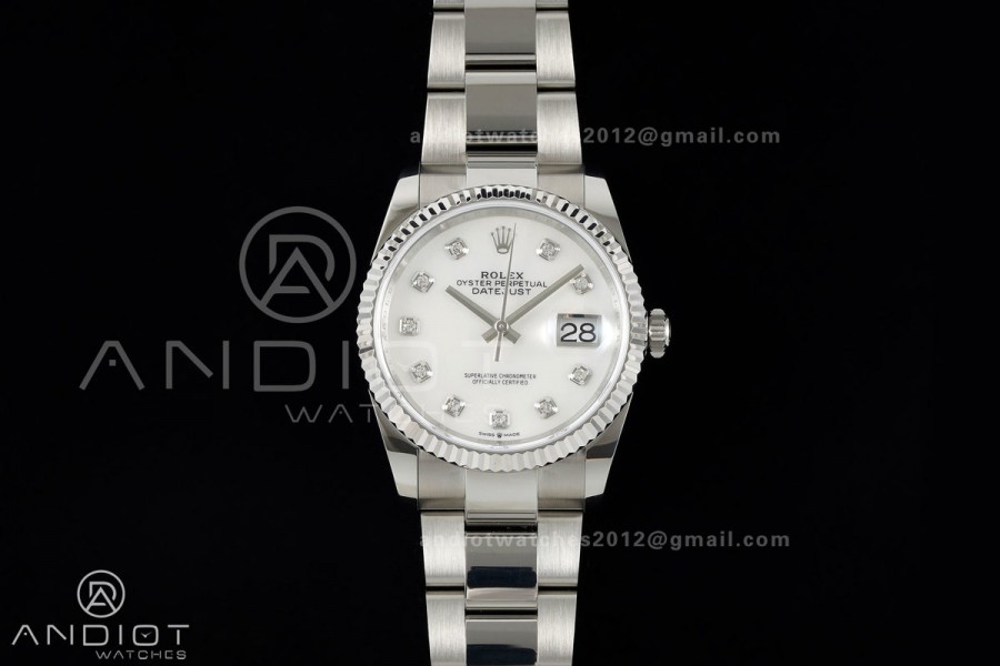 DateJust 36 SS 126234 ARF 1:1 Best Edition White MOP Diamonds Dial on Oyster Bracelet DD3235