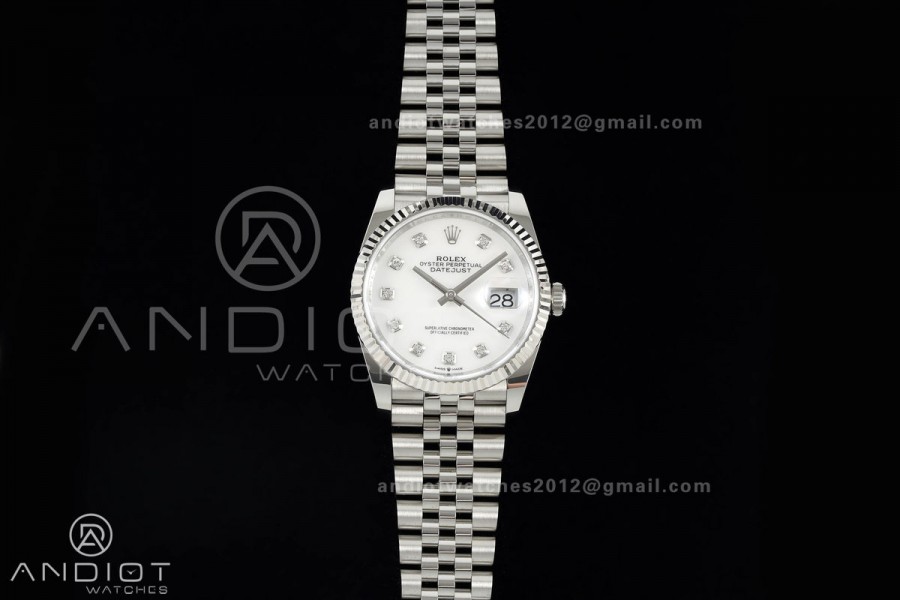 DateJust 36 SS 126234 ARF 1:1 Best Edition White MOP Diamonds Dial on Jubilee Bracelet DD3235
