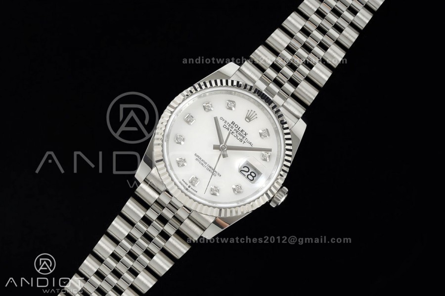 DateJust 36 SS 126234 ARF 1:1 Best Edition White MOP Diamonds Dial on Jubilee Bracelet DD3235
