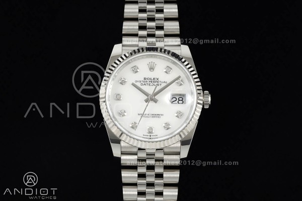 DateJust 36 SS 126234 ARF 1:1 Best Edition White MOP Diamonds Dial on Jubilee Bracelet DD3235