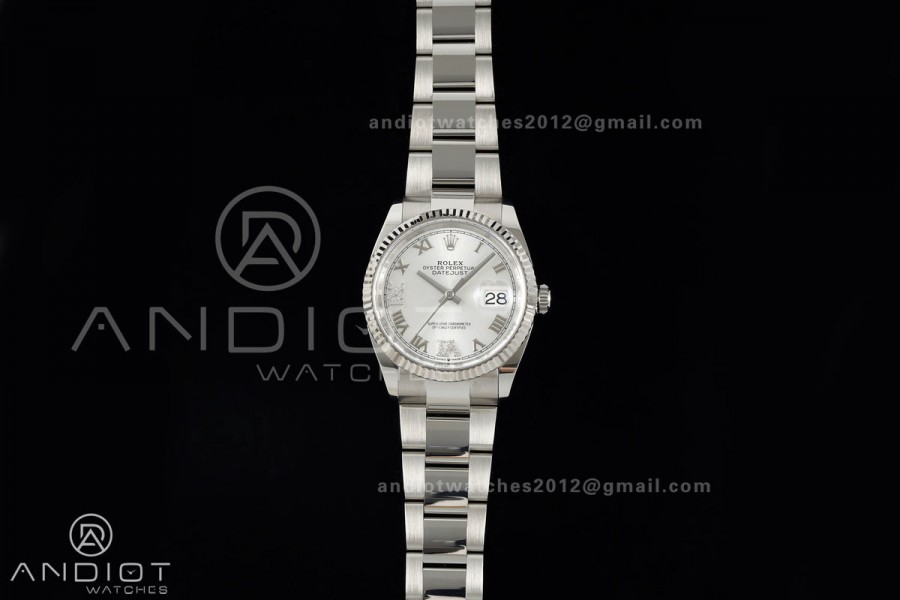 DateJust 36 SS 126234 ARF 1:1 Best Edition Silver Diamond Roman Dial on Oyster Bracelet DD3235
