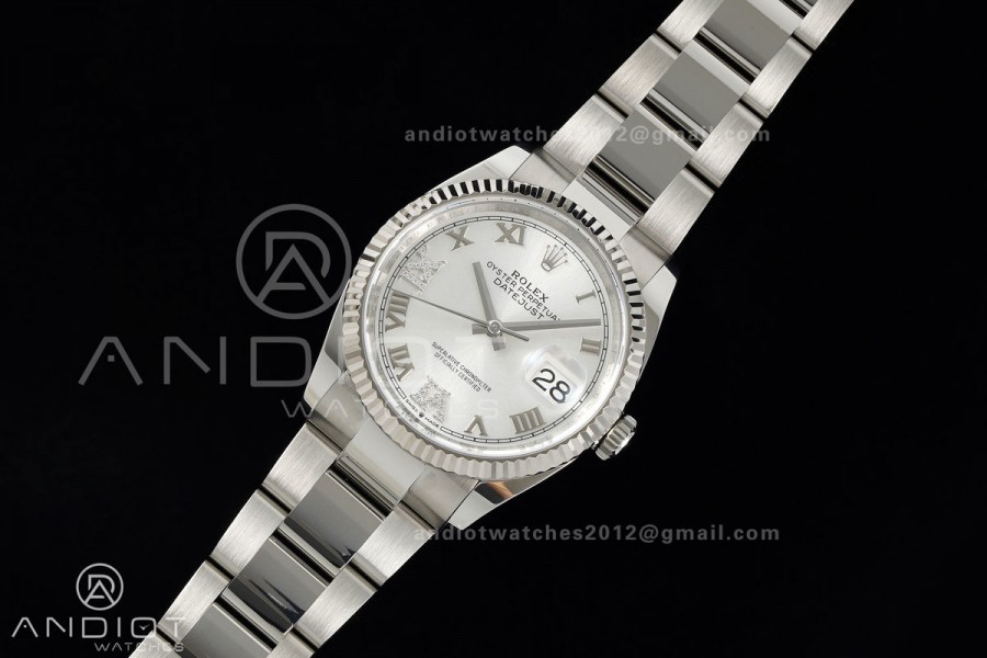 DateJust 36 SS 126234 ARF 1:1 Best Edition Silver Diamond Roman Dial on Oyster Bracelet DD3235