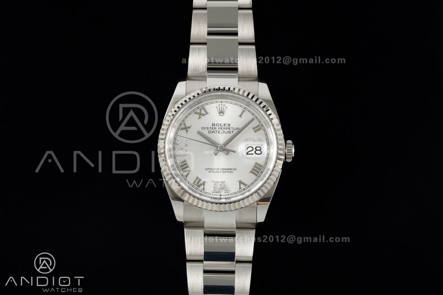 DateJust 36 SS 126234 ARF 1:1 Best Edition Silver Diamond Roman Dial on Oyster Bracelet DD3235