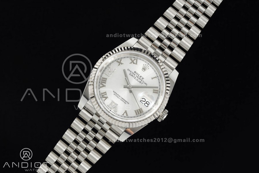 DateJust 36 SS 126234 ARF 1:1 Best Edition Silver Diamond Roman Dial on Jubilee Bracelet DD3235