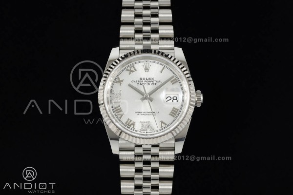 DateJust 36 SS 126234 ARF 1:1 Best Edition Silver Diamond Roman Dial on Jubilee Bracelet DD3235