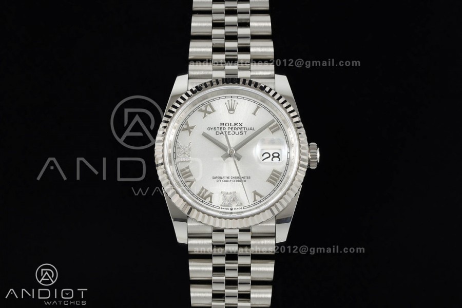 DateJust 36 SS 126234 ARF 1:1 Best Edition Silver Diamond Roman Dial on Jubilee Bracelet DD3235