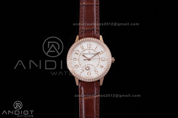 Rendez-Vous Night & Day RG APSF 1:1 Best Edition White Dial Diamonds Bezel on Brown Leather Strap SA898