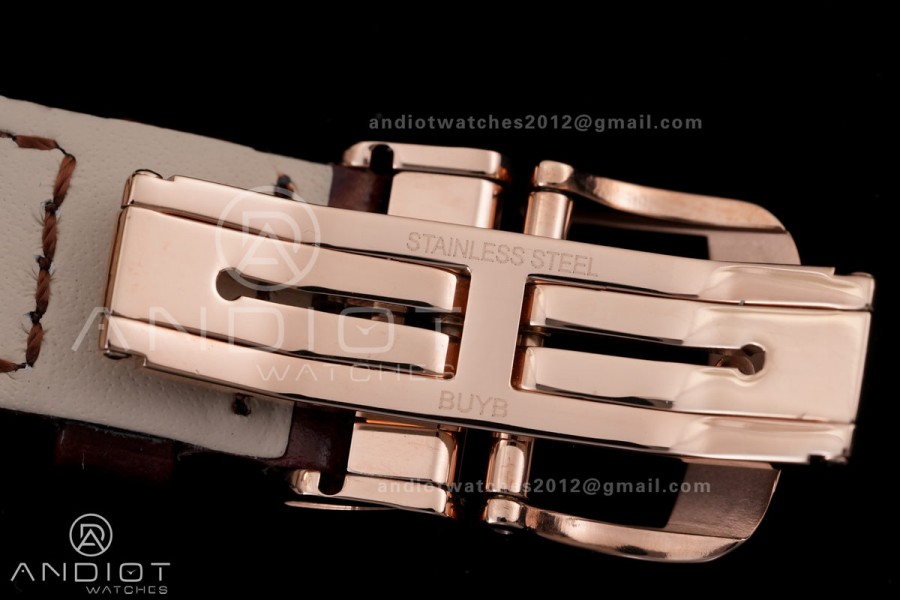 Rendez-Vous Night & Day RG APSF 1:1 Best Edition White Dial Diamonds Bezel on Brown Leather Strap SA898