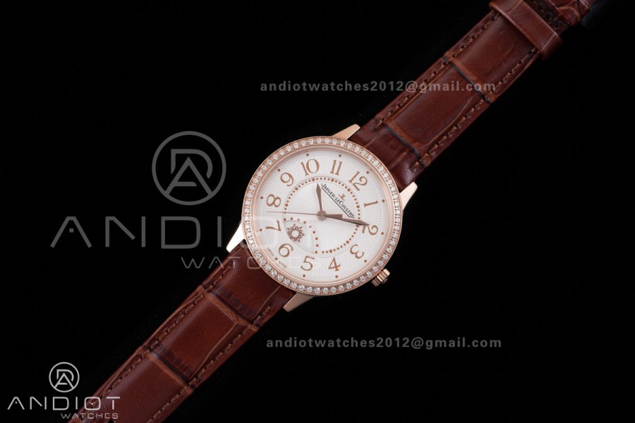 Rendez-Vous Night & Day RG APSF 1:1 Best Edition White Dial Diamonds Bezel on Brown Leather Strap SA898