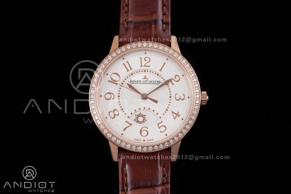 Rendez-Vous Night & Day RG APSF 1:1 Best Edition White Dial Diamonds Bezel on Brown Leather Strap SA898