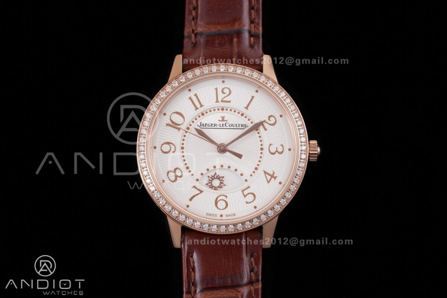 Rendez-Vous Night & Day RG APSF 1:1 Best Edition White Dial Diamonds Bezel on Brown Leather Strap SA898