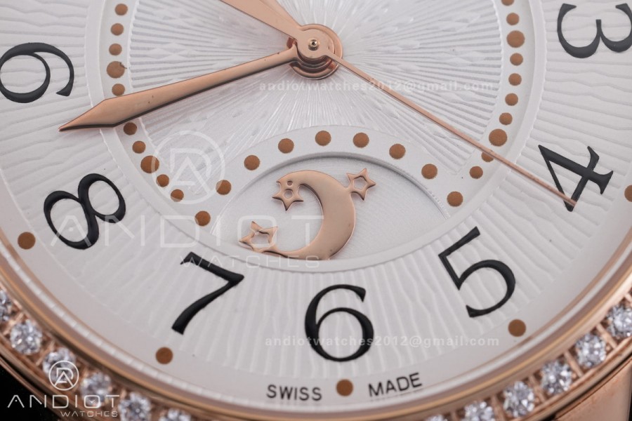 Rendez-Vous Night & Day RG APSF 1:1 Best Edition White Dial Diamonds Bezel on Brown Leather Strap SA898