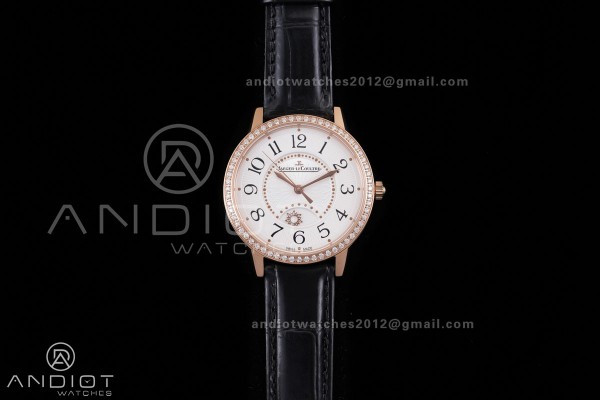 Rendez-Vous Night & Day RG APSF 1:1 Best Edition White Dial Diamonds Bezel on Black Leather Strap SA898