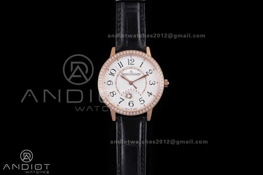 Rendez-Vous Night & Day RG APSF 1:1 Best Edition White Dial Diamonds Bezel on Black Leather Strap SA898
