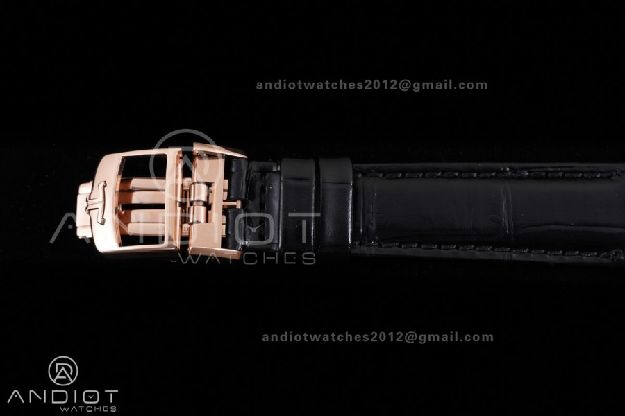 Rendez-Vous Night & Day RG APSF 1:1 Best Edition White Dial Diamonds Bezel on Black Leather Strap SA898