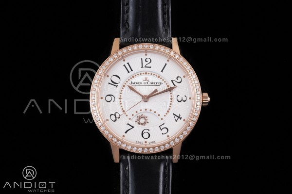 Rendez-Vous Night & Day RG APSF 1:1 Best Edition White Dial Diamonds Bezel on Black Leather Strap SA898