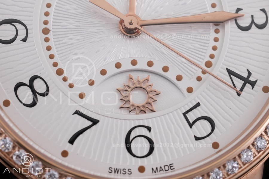 Rendez-Vous Night & Day RG APSF 1:1 Best Edition White Dial Diamonds Bezel on Black Leather Strap SA898