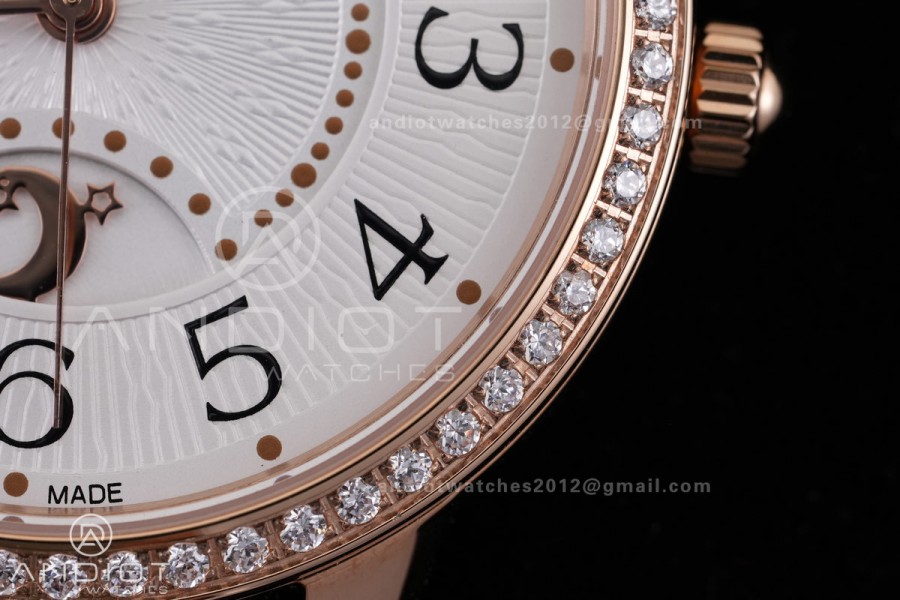 Rendez-Vous Night & Day RG APSF 1:1 Best Edition White Dial Diamonds Bezel on Black Leather Strap SA898