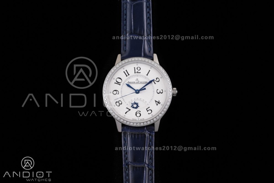 Rendez-Vous Night & Day SS APSF 1:1 Best Edition White Dial Diamonds Bezel on Blue Leather Strap SA898