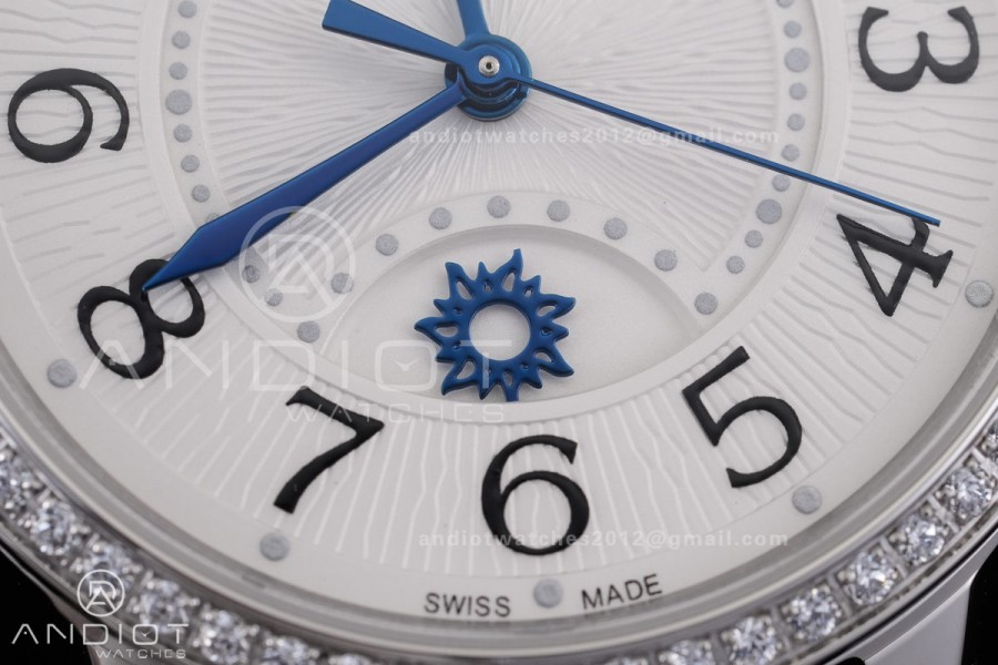 Rendez-Vous Night & Day SS APSF 1:1 Best Edition White Dial Diamonds Bezel on Blue Leather Strap SA898