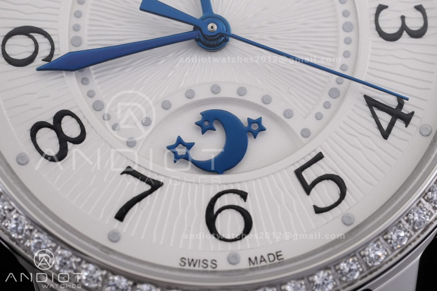 Rendez-Vous Night & Day SS APSF 1:1 Best Edition White Dial Diamonds Bezel on Blue Leather Strap SA898