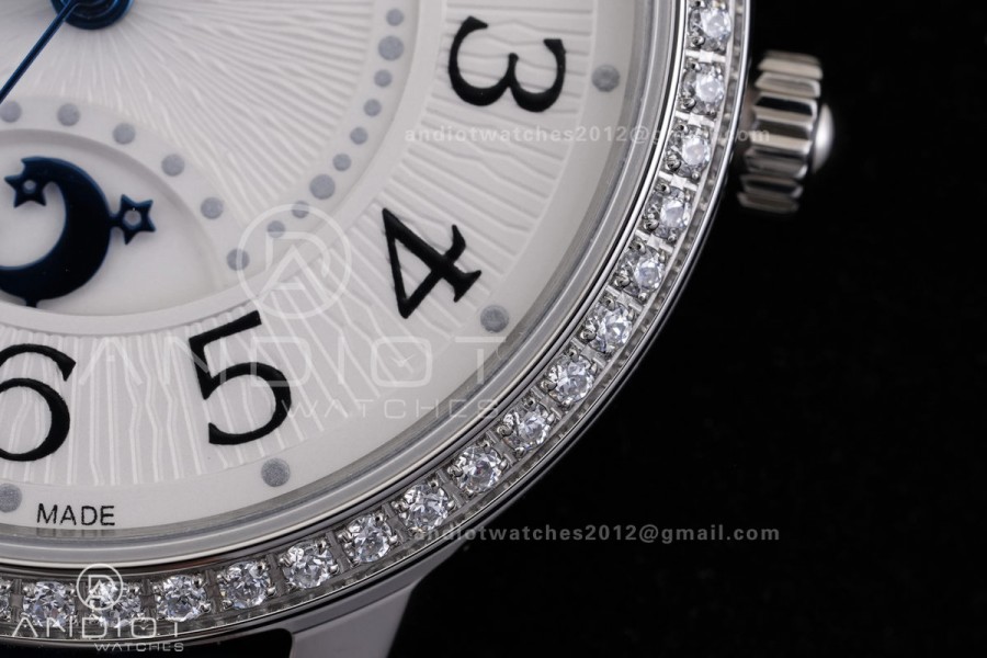 Rendez-Vous Night & Day SS APSF 1:1 Best Edition White Dial Diamonds Bezel on Blue Leather Strap SA898