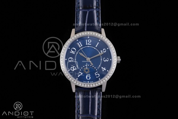 Rendez-Vous Night & Day SS APSF 1:1 Best Edition Blue Dial Diamonds Bezel on Blue Leather Strap SA898