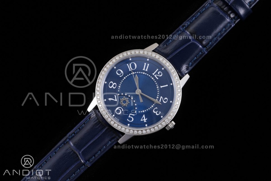 Rendez-Vous Night & Day SS APSF 1:1 Best Edition Blue Dial Diamonds Bezel on Blue Leather Strap SA898