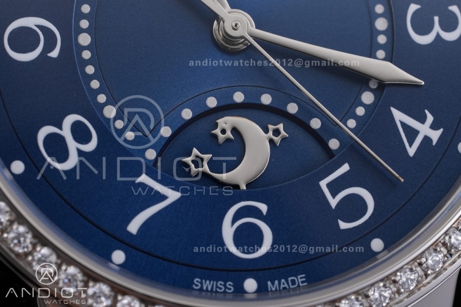 Rendez-Vous Night & Day SS APSF 1:1 Best Edition Blue Dial Diamonds Bezel on Blue Leather Strap SA898